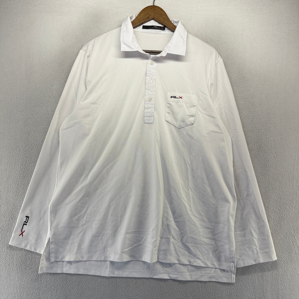 RLX Ralph Lauren Polo Shirt Mens XL White Golf Shirt Performance stretch logo